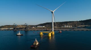 The last platform of the world&rsquo;s first semi-submersible floating wind farm sets sail from Ferrol&rsquo;s Port.