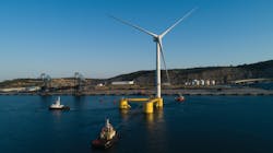 The last platform of the world’s first semi-submersible floating wind farm sets sail from Ferrol’s Port. The last platform of the world’s first semi-submersible floating wind farm sets sail from Ferrol’s Port.