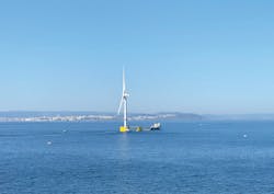 The last platform of the world’s first semi-submersible floating wind farm sets sail from Ferrol’s Port. The last platform of the world’s first semi-submersible floating wind farm sets sail from Ferrol’s Port.