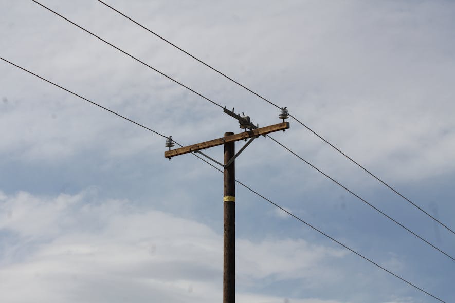 A pole with an avian cover on the insulator.