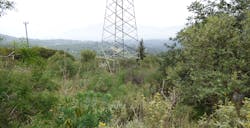 The base area of a suspension tower in need of extended clearing, usually assigned to outside contractors. The base area of a suspension tower in need of extended clearing, usually assigned to outside contractors.