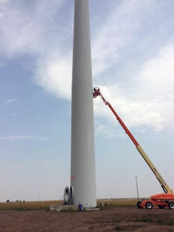 Elevated scientific expertise: The Fort Collins Science Center of the USGS installed dim ultraviolet lights on two utility-scale wind turbines to assess whether the light will prevent bats from approaching and being struck by moving blades. In addition, thermal-video cameras monitor bat, bird, and insect activity within the swept area of the turbine’s rotor, providing data to assess the safety and effectiveness of the system. Elevated scientific expertise: The Fort Collins Science Center of the USGS installed dim ultraviolet lights on two utility-scale wind turbines to assess whether the light will prevent bats from approaching and being struck by moving blades. In addition, thermal-video cameras monitor bat, bird, and insect activity within the swept area of the turbine’s rotor, providing data to assess the safety and effectiveness of the system.