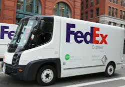 Earthsmart FedEx zero emission all electrical truck in Lower Manhattan. Earthsmart FedEx zero emission all electrical truck in Lower Manhattan.