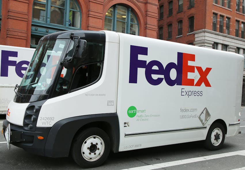 Earthsmart FedEx zero emission all electrical truck in Lower Manhattan.
