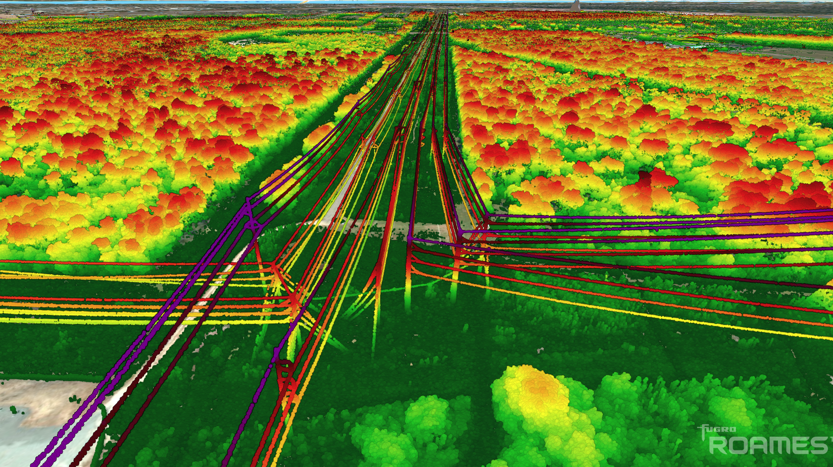 Aerial LiDAR can capture transmission, distribution or underbuilt lines. Vegetation clearance rules can be applied by differing conductor types or voltages, allowing a single capture to work for any asset type.