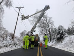 A Dominion Energy crew responds to the severe ice storm in Carroll County, Virginia, in February.