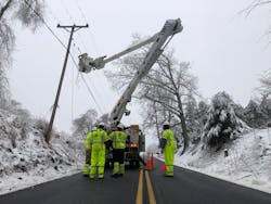 A Dominion Energy crew responds to the severe ice storm in Carroll County, Virginia, in February. A Dominion Energy crew responds to the severe ice storm in Carroll County, Virginia, in February.