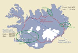Landsnet’s three 220-kV transmission systems and ring-connected 132-kV transmission system. Landsnet’s three 220-kV transmission systems and ring-connected 132-kV transmission system.