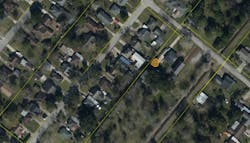 LiDAR data baselines allow for strong delineation between adjacent and overlapping trees. Above, Vegetation Insight identified a dead tree (shown in orange) surrounded by living trees next to the distribution network (shown in yellow). LiDAR data baselines allow for strong delineation between adjacent and overlapping trees. Above, Vegetation Insight identified a dead tree (shown in orange) surrounded by living trees next to the distribution network (shown in yellow).