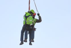 Helicopters with aerial linemen are a faster and less expensive process than conventional line stringing. It also reduces environmental impact to farmland. Helicopters with aerial linemen are a faster and less expensive process than conventional line stringing. It also reduces environmental impact to farmland.