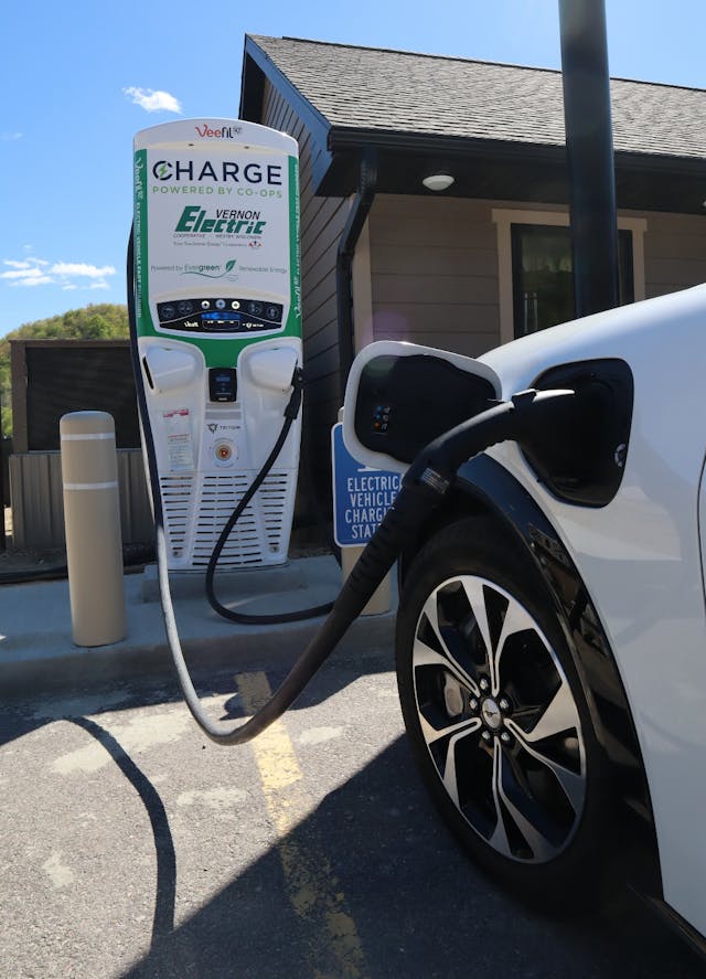 Vernon Electric Cooperative installed Level 2 and Level 3 EV chargers in Readstown, Wisconsin, at the Kickapoo Creekside Restaurant. Vernon Electric (headquartered in Westby, Wisconsin) is among 31 electric cooperatives who make up the CHARGE network, installing EV charging stations throughout Wisconsin, Minnesota, Iowa, and Illinois.