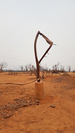 This twisted steel and concrete footing was part of a steel lattice tower incinerated during the “firenado” that laid waste to WAPA structures near the Keswick Dam area during the Carr Fire. This twisted steel and concrete footing was part of a steel lattice tower incinerated during the “firenado” that laid waste to WAPA structures near the Keswick Dam area during the Carr Fire.