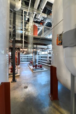 The Eco-District uses this centralized heating, cooling and electrical system, plus on-site solar panels, battery and thermal storage to serve the energy needs of multiple buildings. The Eco-District uses this centralized heating, cooling and electrical system, plus on-site solar panels, battery and thermal storage to serve the energy needs of multiple buildings.