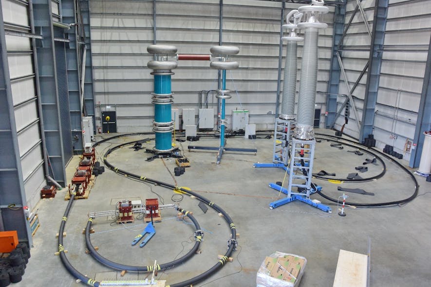 Dielectric testing of a 525-kV HVDC cable in a high-voltage laboratory of KEMA Labs, Germany