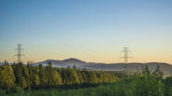 Transmission line through a forested landscape. Transmission line through a forested landscape.