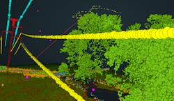 The same location and tree selected as the above image to show a data “trifecta” combining aerial imagery, clearance polygons and a 3D cloud model. The same location and tree selected as the above image to show a data “trifecta” combining aerial imagery, clearance polygons and a 3D cloud model.
