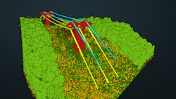3D viewer showing short structure-to-structure “span” details before 100-ft zone. 3D viewer showing short structure-to-structure “span” details before 100-ft zone.