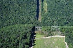 FirstEnergy&rsquo;s wild terrain in northern Pennsylvania with the 230 kV corridor shown on the left.