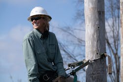 At MCC, Blaser taught her how to climb low and slow on the pole using a climbing belt and BuckSqueeze from Buckingham Manufacturing. At MCC, Blaser taught her how to climb low and slow on the pole using a climbing belt and BuckSqueeze from Buckingham Manufacturing.