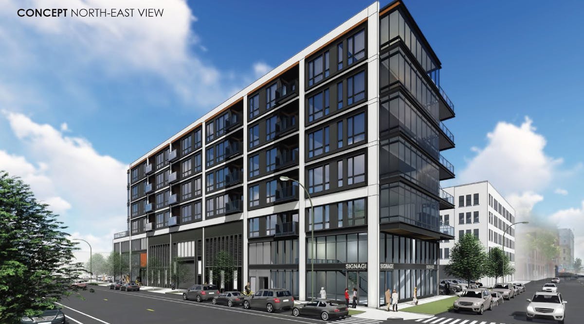 As this rendering shows, a mixed-use development was built above and on each side of substation facility.