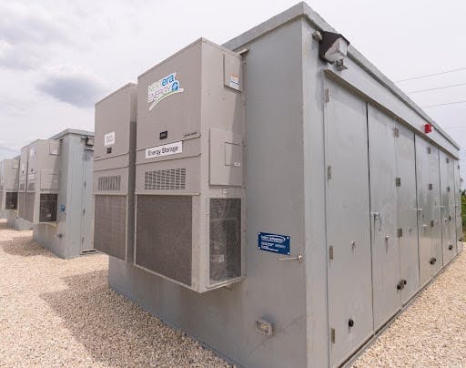 The 30-MWh lithium-ion batteries will be housed inside six climate-controlled battery enclosures, similar to the one at the Babcock Ranch Solar Energy Center in Florida, pictured here. (Photo courtesy of NextEra Energy Resources, LLC.)