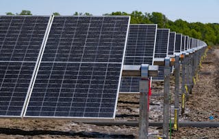 More than 350,000 photovoltaic panels cover 800 acres in White County, Ark., for Searcy Solar, which will have 30 MWh of battery storage once the project goes online.