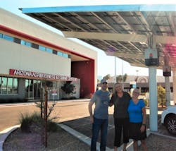Eric Stevens, Principal for AAEC Online (left), Suzanne Drakes, Assistant Superintendent at AAEC (center), and Christi Cravens, Principal at AAEC High School in Mesa (right) at solar system’s commissioning in July 2021. Eric Stevens, Principal for AAEC Online (left), Suzanne Drakes, Assistant Superintendent at AAEC (center), and Christi Cravens, Principal at AAEC High School in Mesa (right) at solar system’s commissioning in July 2021.