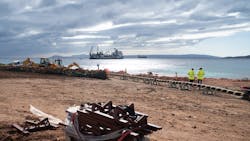 Cable pull-in procedure at Peloponnese landfall. Cable pull-in procedure at Peloponnese landfall.