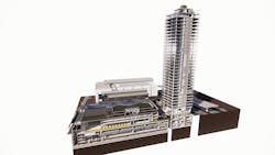 Cross-sectional shows 34-story commercial tower. Cross-sectional shows 34-story commercial tower.