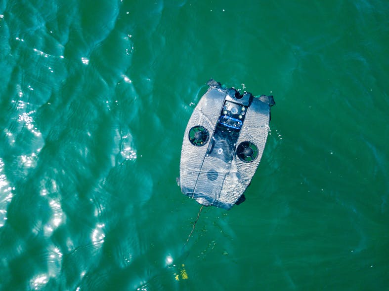 A Revolution drone deployed in the water. SRP says its drones are cost effective considering the savings on more expensive inspections that don&apos;t use drones.