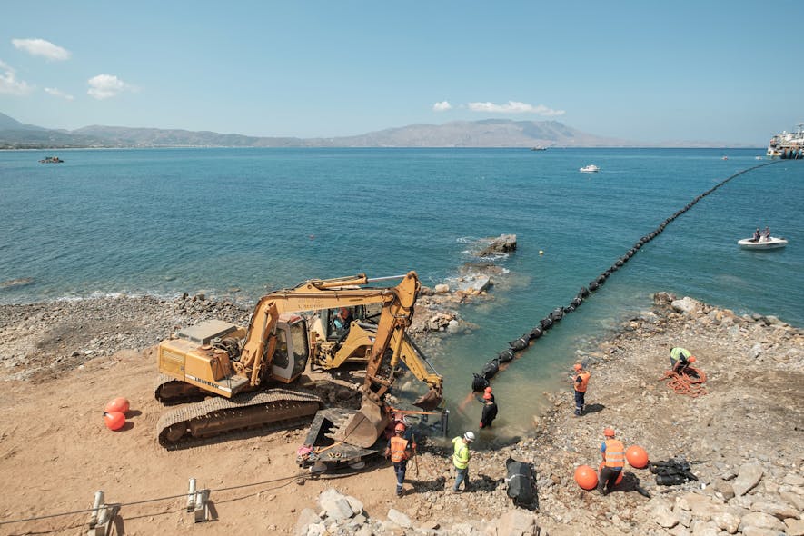 Cable pull-in procedure at Peloponnese landfall.