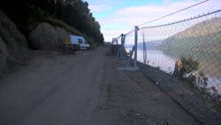 A view of slide netting installed prior to construction above Loch Lochy