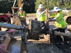 The underground portion of the project required a 32-inch drill head or reamer. The underground portion of the project required a 32-inch drill head or reamer.