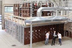 At the heart of the DC lab is the switchgear, consisting of two parts: four transformers at the top level, and rectifiers which convert alternating current to direct current at the bottom level. Both levels are designed for very high currents of up to 80 kA and 75 MW test performance. At the heart of the DC lab is the switchgear, consisting of two parts: four transformers at the top level, and rectifiers which convert alternating current to direct current at the bottom level. Both levels are designed for very high currents of up to 80 kA and 75 MW test performance.