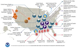 Map of U.S. billion-dollar weather and climate disasters in 2020. Map of U.S. billion-dollar weather and climate disasters in 2020.