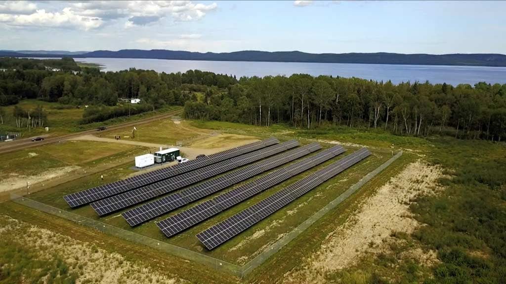 Final aerial photo of the Gull Bay Microgrid Project, which allows Indigenous Canadians to use less diesel fuel and be more energy independent.