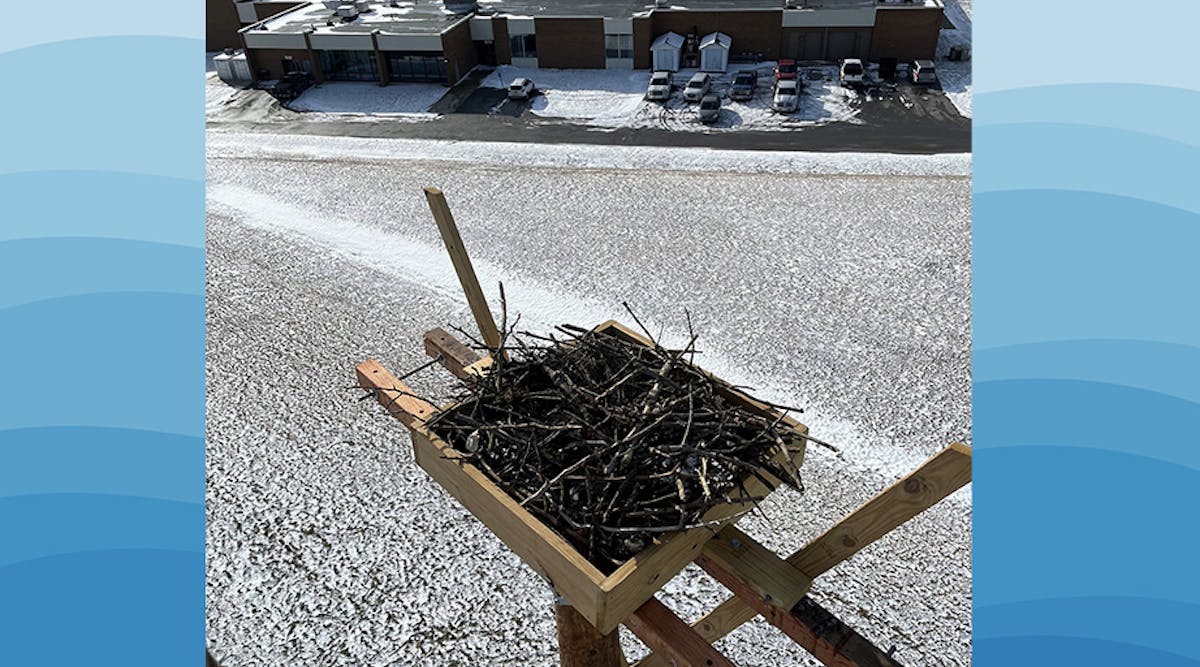West Penn Power and the facilities team from St. Marys Area School District collaborated to create this new home for a pair of ospreys that had nested on a tall light pole at the high school stadium.