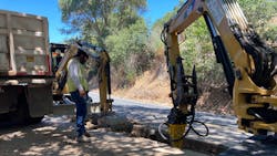 Crew cutting trenches running parallel to existing overhead distribution line. PG&E successfully completed undergrounding nearly 4 miles (6.4 km) of overhead power lines in Santa Rosa, California, U.S. Crew cutting trenches running parallel to existing overhead distribution line. PG&E successfully completed undergrounding nearly 4 miles (6.4 km) of overhead power lines in Santa Rosa, California, U.S.
