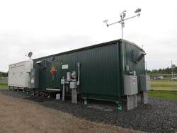 2. Outbuilding housing power equipment. The microgrid uses solar power, battery storage, and grid technology and supplies half of the community&rsquo;s energy needs, replacing the 130,000 liters of diesel fuel per year that the community was dependent on.