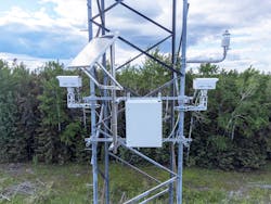 On the towers, Manitoba Hydro installed a cabinet, batteries, cameras and a satellite dish for system monitoring and remote data transfer. On the towers, Manitoba Hydro installed a cabinet, batteries, cameras and a satellite dish for system monitoring and remote data transfer.