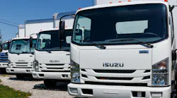 A row of Isuzu trucks