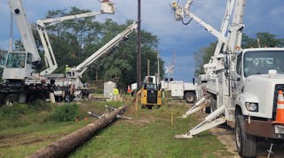 Jo-Carroll Energy crews performing maintenance on overhead lines.