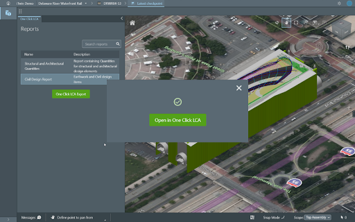 Exporting quantities to One Click LCA from an infrastructure digital twin (via the Bentley iTwin platform)