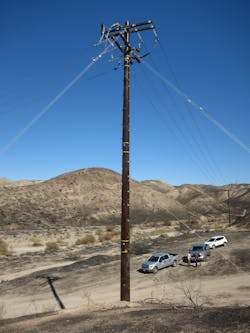 RS composite pole in Los Angeles County after Tick Fire.