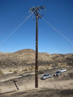 RS composite pole in Los Angeles County after Tick Fire. RS composite pole in Los Angeles County after Tick Fire.