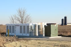 This 650-kilowatt, 2.7-megawatt-hour battery is in rural Wellman, Iowa where numerous customers have installed their own solar panels and expanded the load on the system.