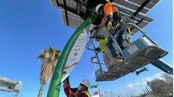 Students (in bucket) from SMUD Energy Careers Pathways program, for adults ages 18 and up, receive hands-on technical skills education needed to work in the solar energy field. Students (in bucket) from SMUD Energy Careers Pathways program, for adults ages 18 and up, receive hands-on technical skills education needed to work in the solar energy field.