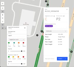 This example shows a view of the scorecard and some basic KPIs showing a C score for vegetation conditions and a Priority 2 designation for work maintenance prioritization with a recommendation for Bucket Truck type of maintenance. This example shows a view of the scorecard and some basic KPIs showing a C score for vegetation conditions and a Priority 2 designation for work maintenance prioritization with a recommendation for Bucket Truck type of maintenance.