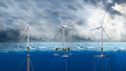 Floating offshore wind turbines require unique mooring systems to hold them in place, which can increase the space needed for wind power plant development. Classic floating platform concepts can include spar (left), semisubmersible (center), and tension leg platforms (right). Floating offshore wind turbines require unique mooring systems to hold them in place, which can increase the space needed for wind power plant development. Classic floating platform concepts can include spar (left), semisubmersible (center), and tension leg platforms (right).