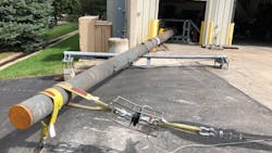 Full-scale test performed at EDM of ductile iron pole. Courtesy of McWane. Full-scale test performed at EDM of ductile iron pole. Courtesy of McWane.